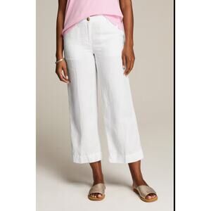 J.Jill Women's Large Linen Slim Crop White Pants Short Costal Beach Loungewear